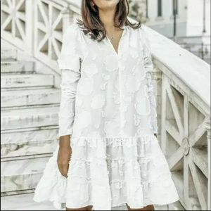 H & M NEW CONSCIOUS WHITECREAM JACQUARD WAVE DRESS -NEW
